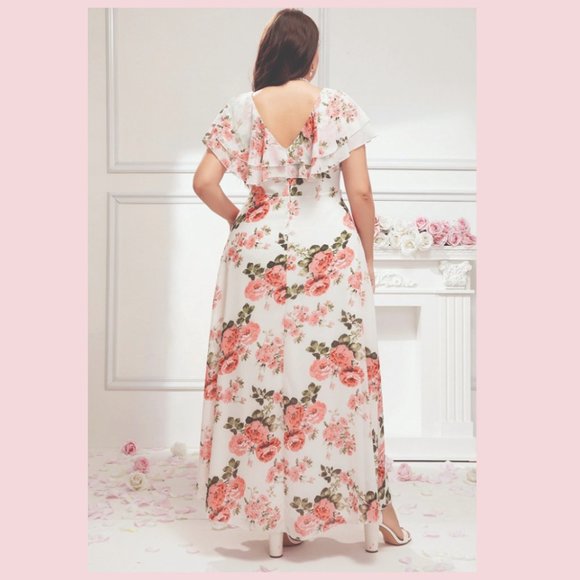 Plus Allover Floral V-back A-line Dress Maxi - Picture 3 of 4